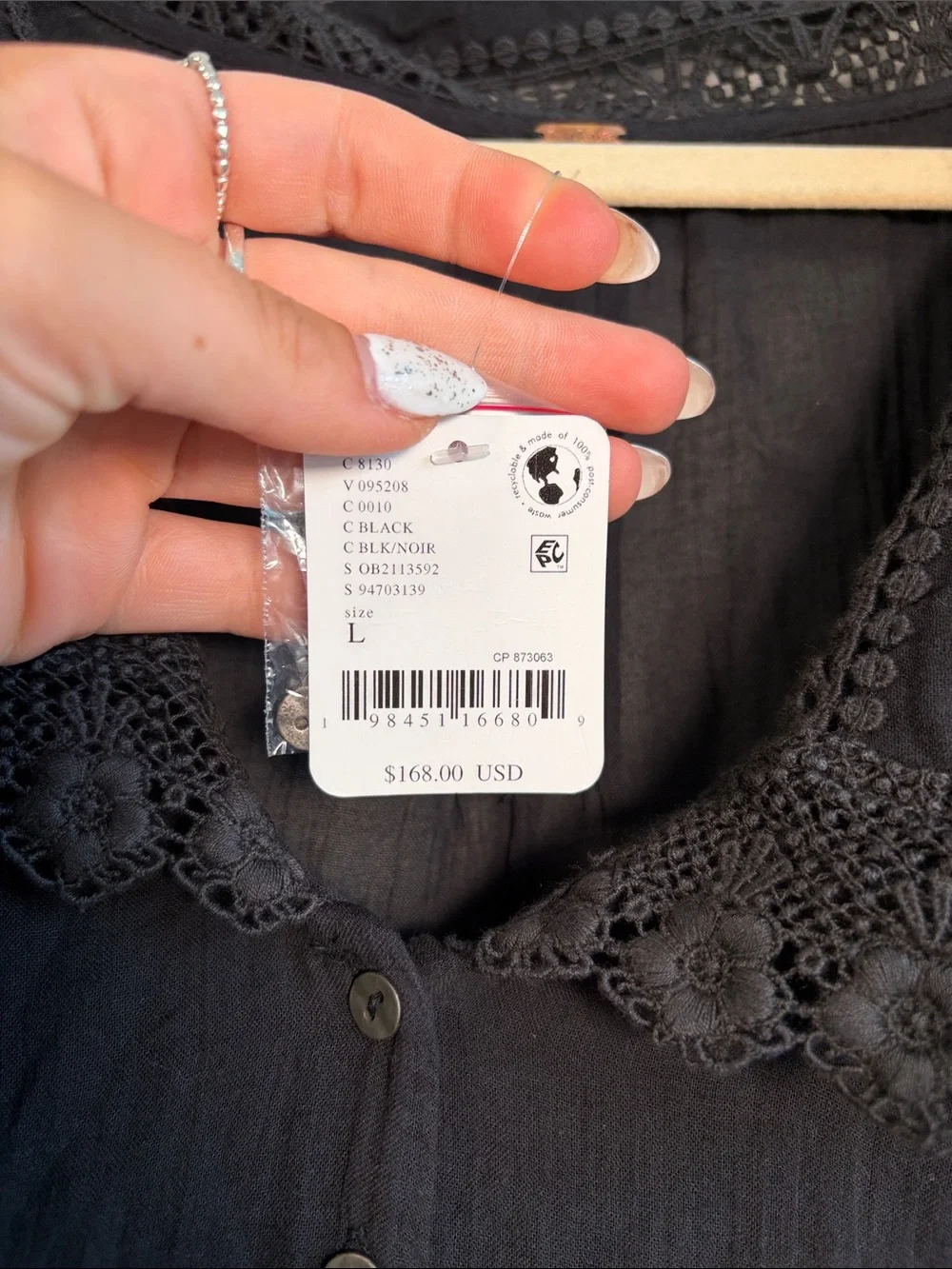 NWT Free People Victorian Mini Dress in Black - L